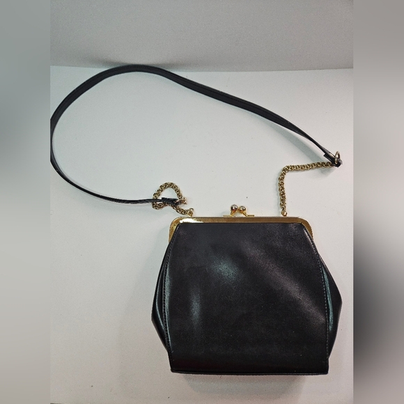 Vintage Liz Claiborne Navy with Gold snap purse. Adjustable 42" strap. EUC. - Picture 2 of 8